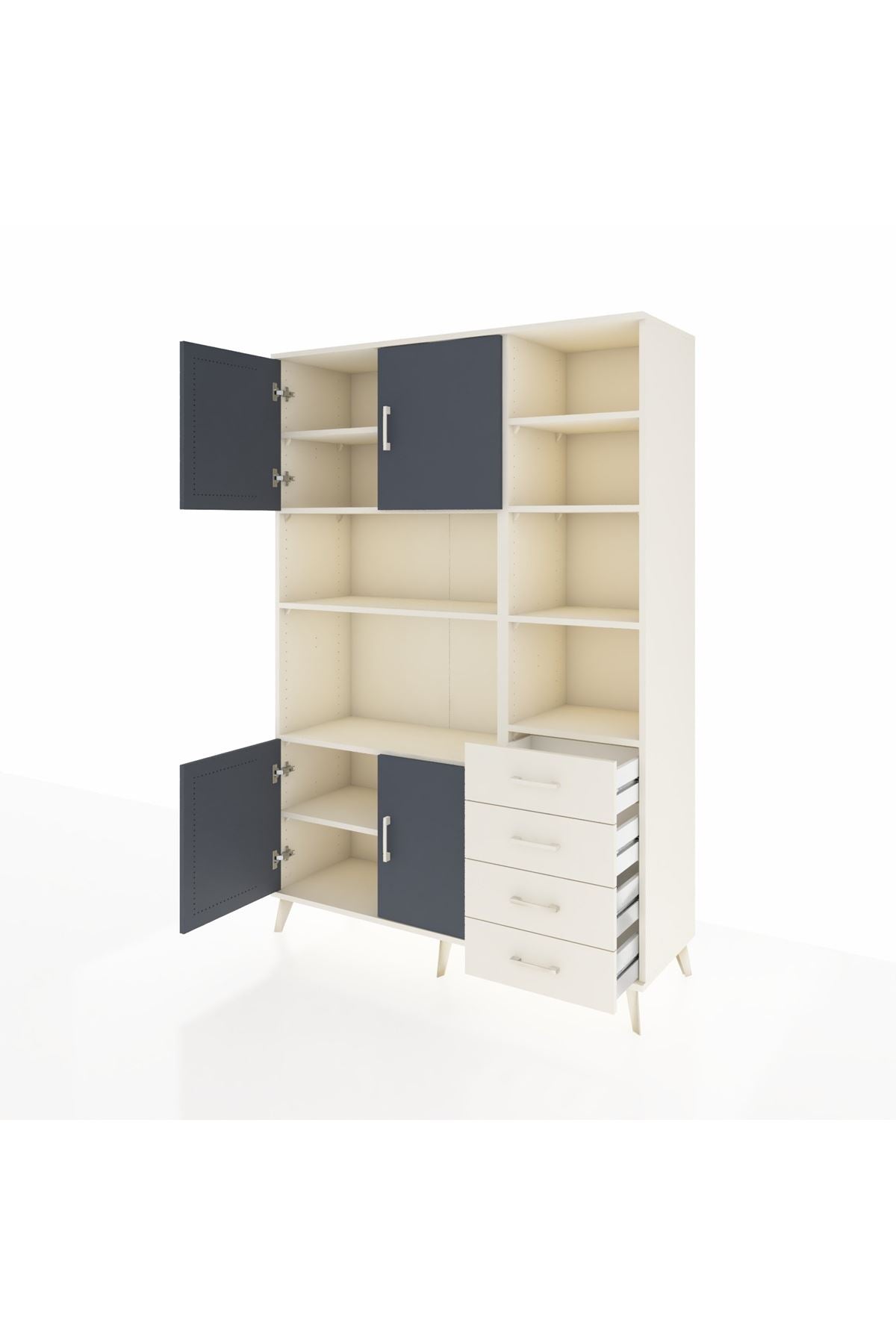 Hyperion Dolap 9 Raflı 4 Çekmeceli 4 Kapaklı 132x44x195 Aytaşı-Antrasit/Aytaşı