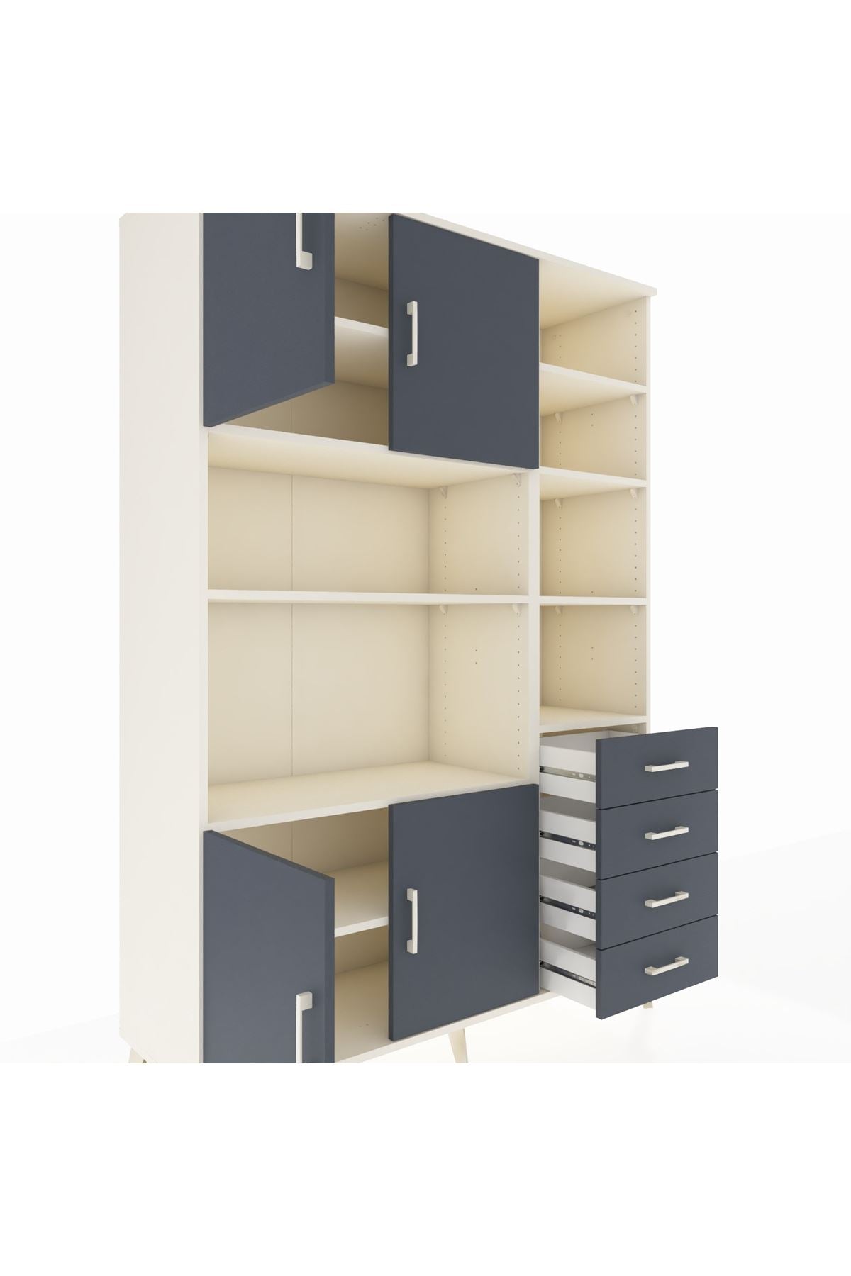 Hyperion Dolap 9 Raflı 4 Çekmeceli 4 Kapaklı 132x44x195 Aytaşı-Antrasit/Antrasit