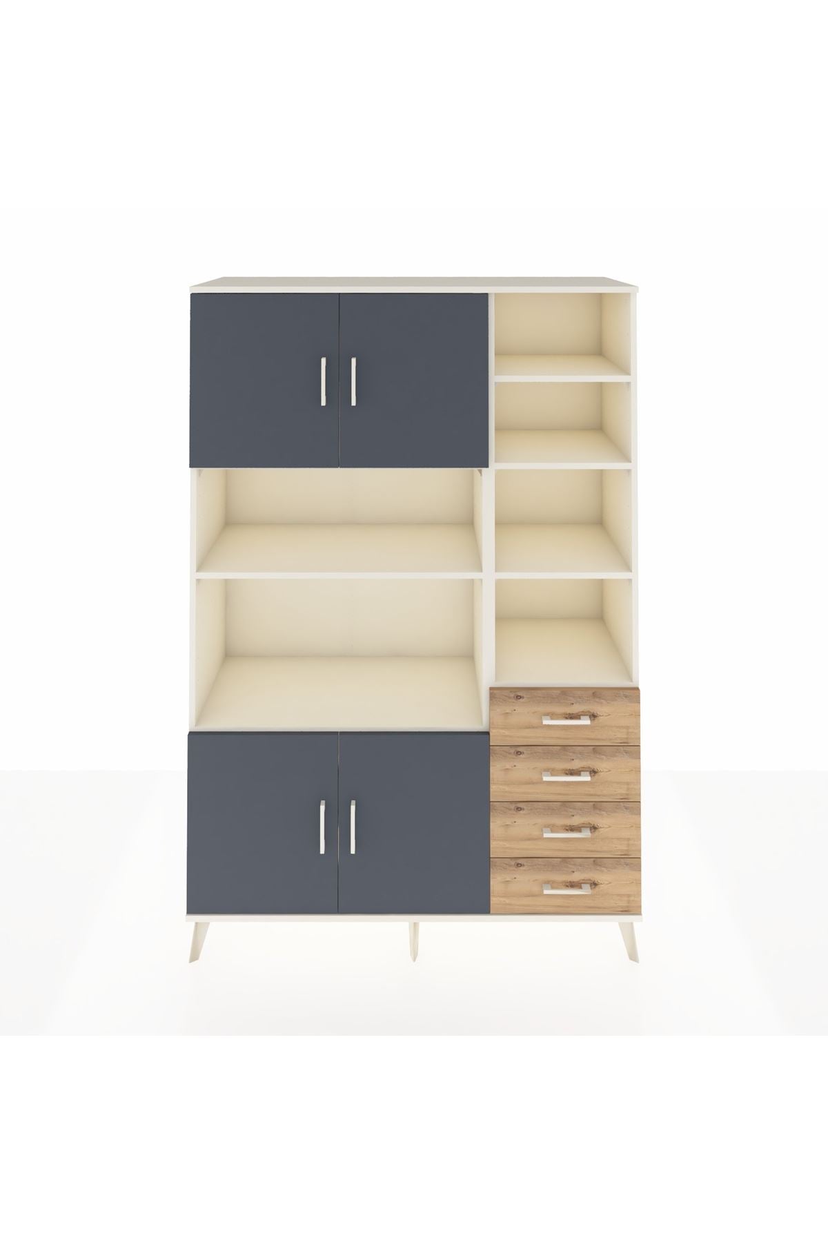 Hyperion Dolap 9 Raflı 4 Çekmeceli 4 Kapaklı 132x44x195 Aytaşı-Antrasit/Çam