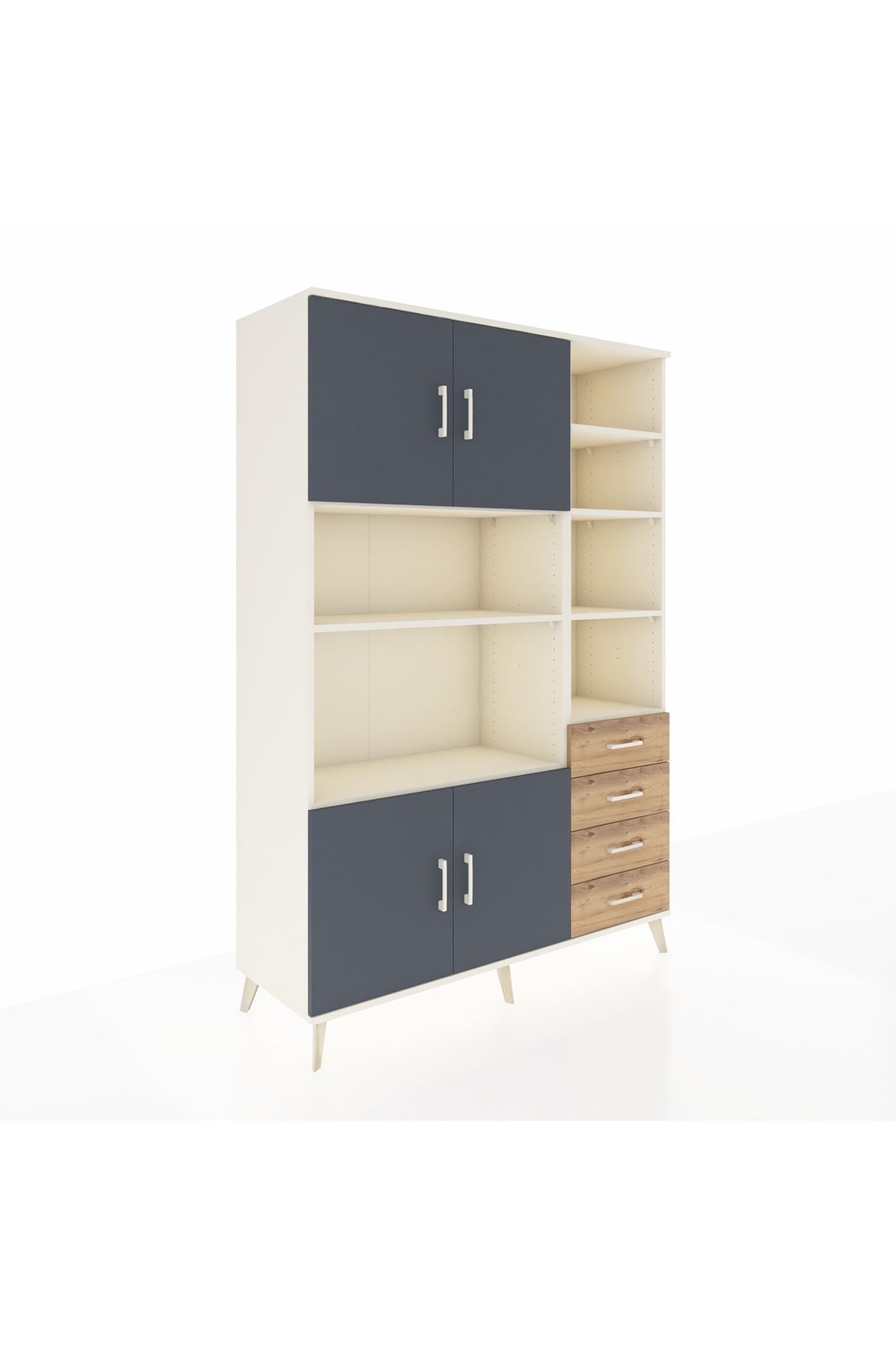 Hyperion Dolap 9 Raflı 4 Çekmeceli 4 Kapaklı 132x44x195 Aytaşı-Antrasit/Çam