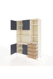 Hyperion Dolap 9 Raflı 4 Çekmeceli 4 Kapaklı 132x44x195 Aytaşı-Antrasit/Çam