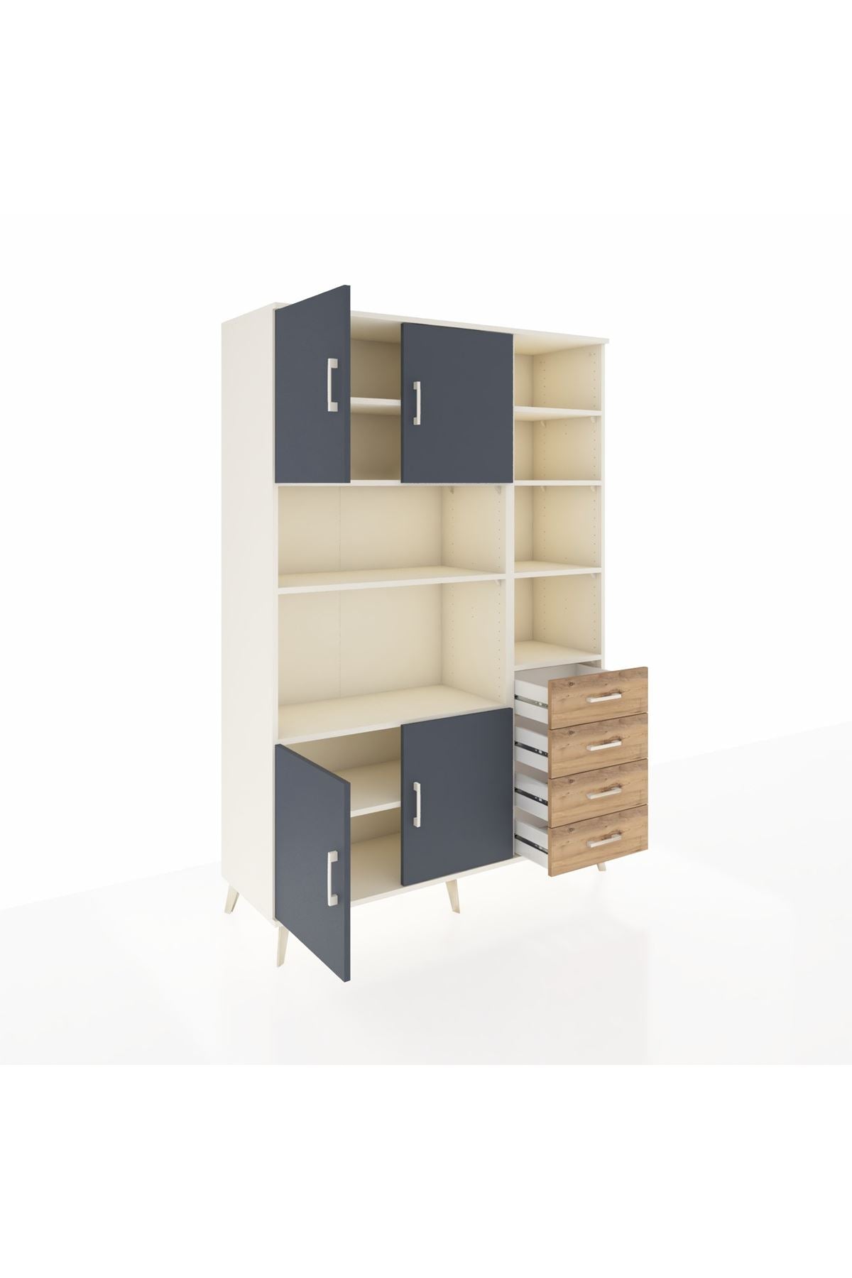 Hyperion Dolap 9 Raflı 4 Çekmeceli 4 Kapaklı 132x44x195 Aytaşı-Antrasit/Çam