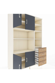 Hyperion Dolap 9 Raflı 4 Çekmeceli 4 Kapaklı 132x44x195 Aytaşı-Antrasit/Çam