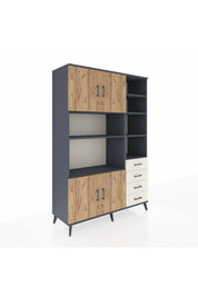 Hyperion Dolap 9 Raflı 4 Çekmeceli 4 Kapaklı 132x44x195 Antrasit-Çam/Aytaşı