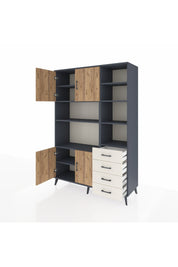 Hyperion Dolap 9 Raflı 4 Çekmeceli 4 Kapaklı 132x44x195 Antrasit-Çam/Aytaşı