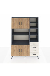 Hyperion Dolap 9 Raflı 4 Çekmeceli 4 Kapaklı 132x44x195 Antrasit-Çam/Aytaşı