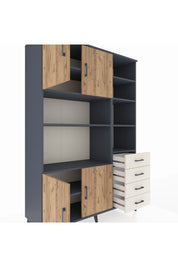 Hyperion Dolap 9 Raflı 4 Çekmeceli 4 Kapaklı 132x44x195 Antrasit-Çam/Aytaşı