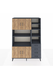 Hyperion Dolap 9 Raflı 4 Çekmeceli 4 Kapaklı 132x44x195 Antrasit-Çam/Antrasit
