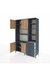 Hyperion Dolap 9 Raflı 4 Çekmeceli 4 Kapaklı 132x44x195 Antrasit-Çam/Antrasit