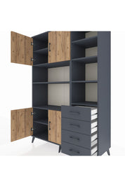 Hyperion Dolap 9 Raflı 4 Çekmeceli 4 Kapaklı 132x44x195 Antrasit-Çam/Antrasit