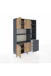 Hyperion Dolap 9 Raflı 4 Çekmeceli 4 Kapaklı 132x44x195 Antrasit-Çam/Antrasit