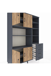 Hyperion Dolap 9 Raflı 4 Çekmeceli 4 Kapaklı 132x44x195 Antrasit-Çam/Antrasit