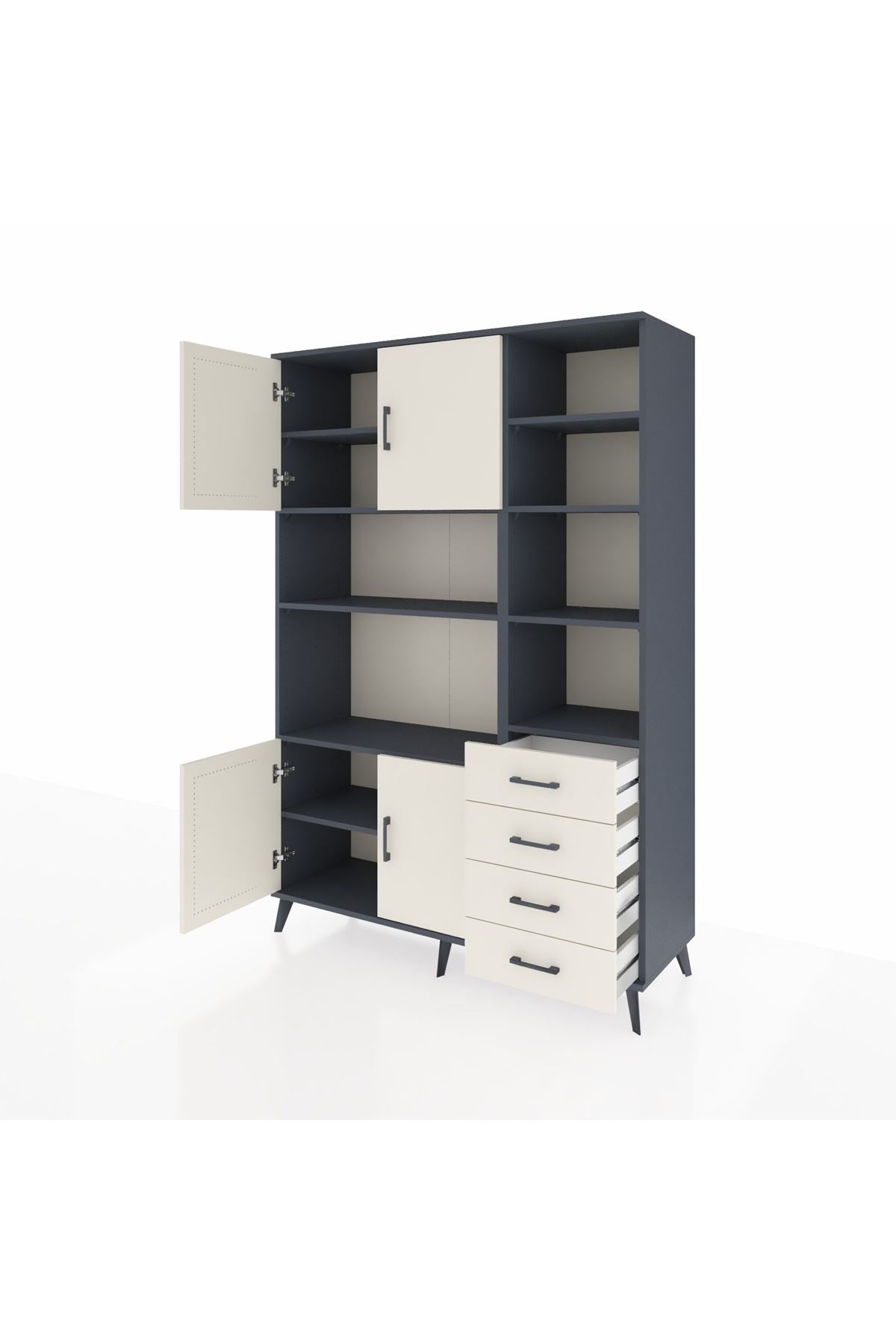 Hyperion Dolap 9 Raflı 4 Çekmeceli 4 Kapaklı 132x44x195 Antrasit-Aytaşı/Aytaşı