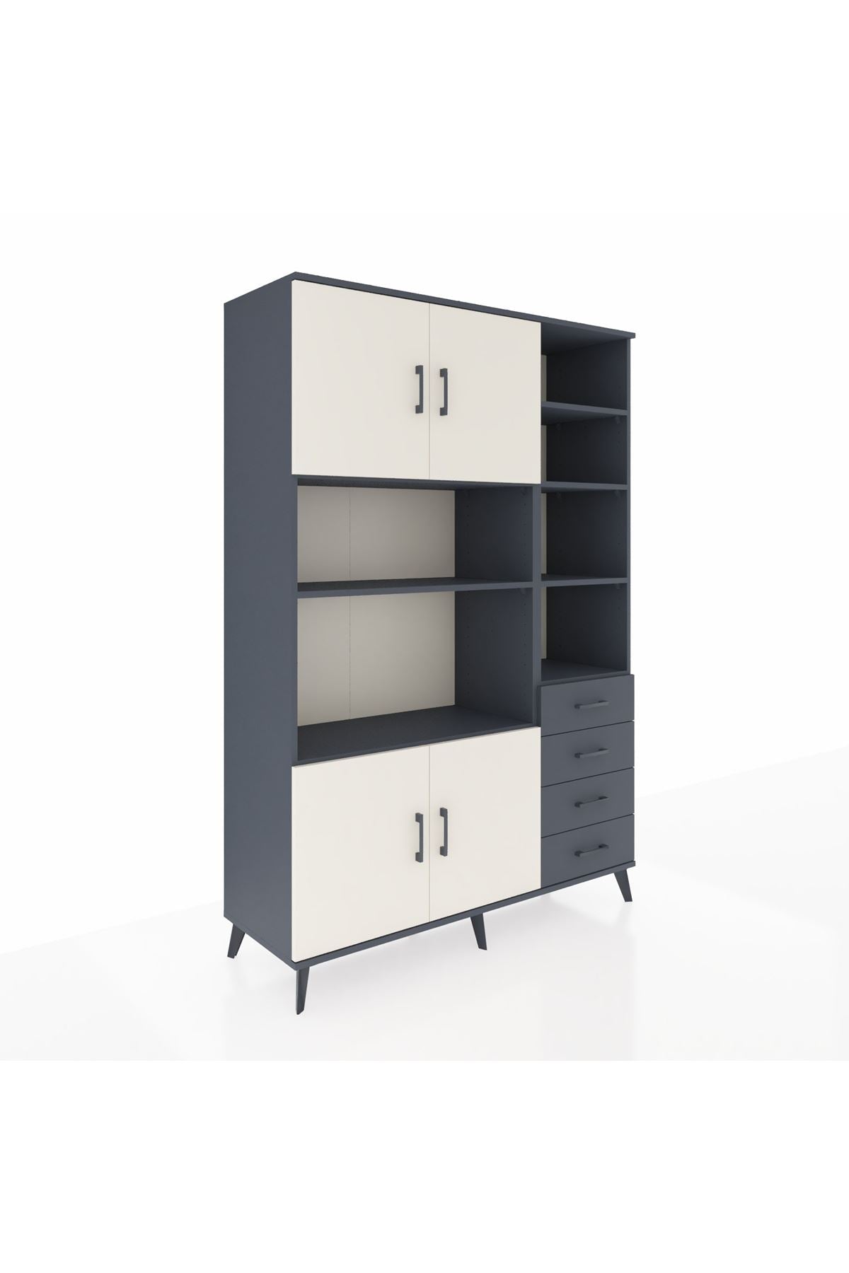 Hyperion Dolap 9 Raflı 4 Çekmeceli 4 Kapaklı 132x44x195 Antrasit-Aytaşı/Antrasit