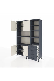 Hyperion Dolap 9 Raflı 4 Çekmeceli 4 Kapaklı 132x44x195 Antrasit-Aytaşı/Antrasit