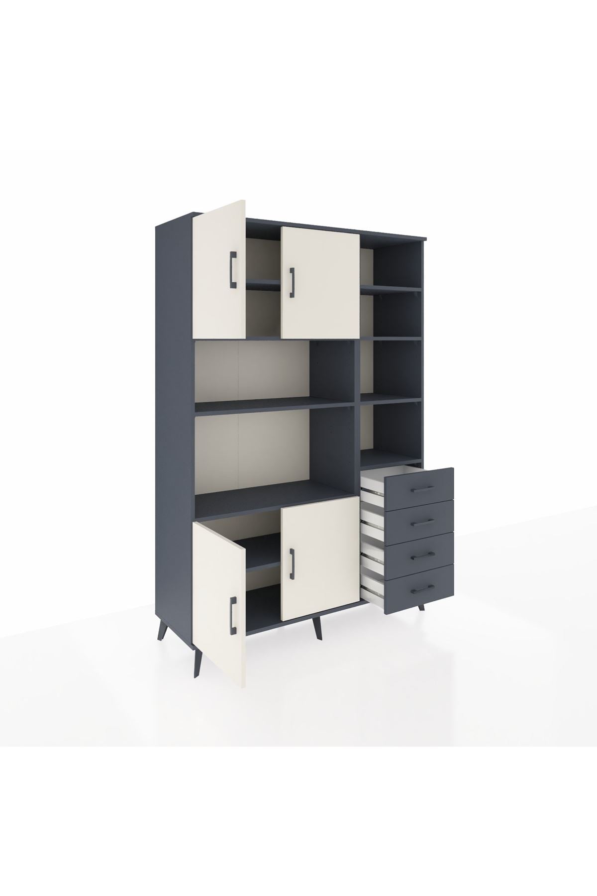 Hyperion Dolap 9 Raflı 4 Çekmeceli 4 Kapaklı 132x44x195 Antrasit-Aytaşı/Antrasit