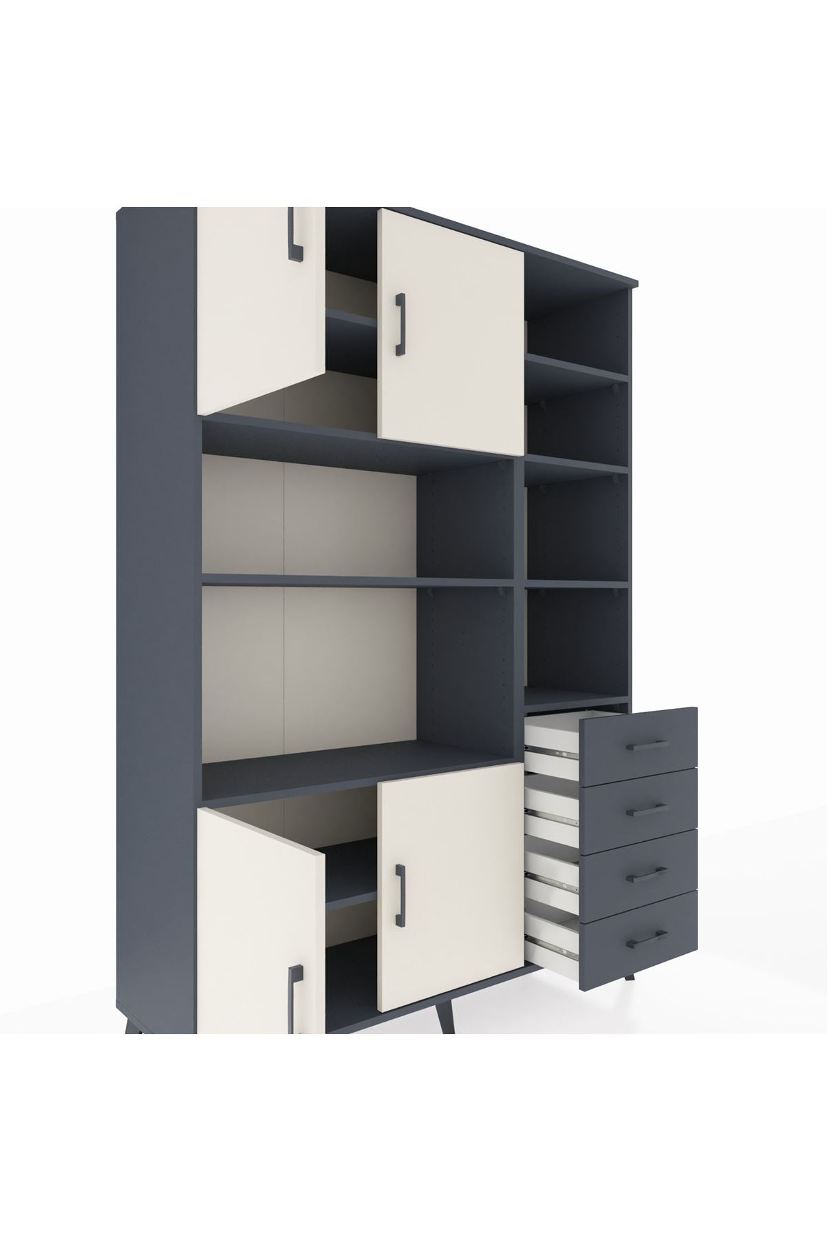 Hyperion Dolap 9 Raflı 4 Çekmeceli 4 Kapaklı 132x44x195 Antrasit-Aytaşı/Antrasit