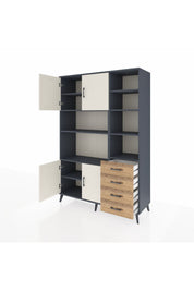 Hyperion Dolap 9 Raflı 4 Çekmeceli 4 Kapaklı 132x44x195 Antrasit-Aytaşı/Çam