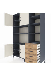 Hyperion Dolap 9 Raflı 4 Çekmeceli 4 Kapaklı 132x44x195 Antrasit-Aytaşı/Çam