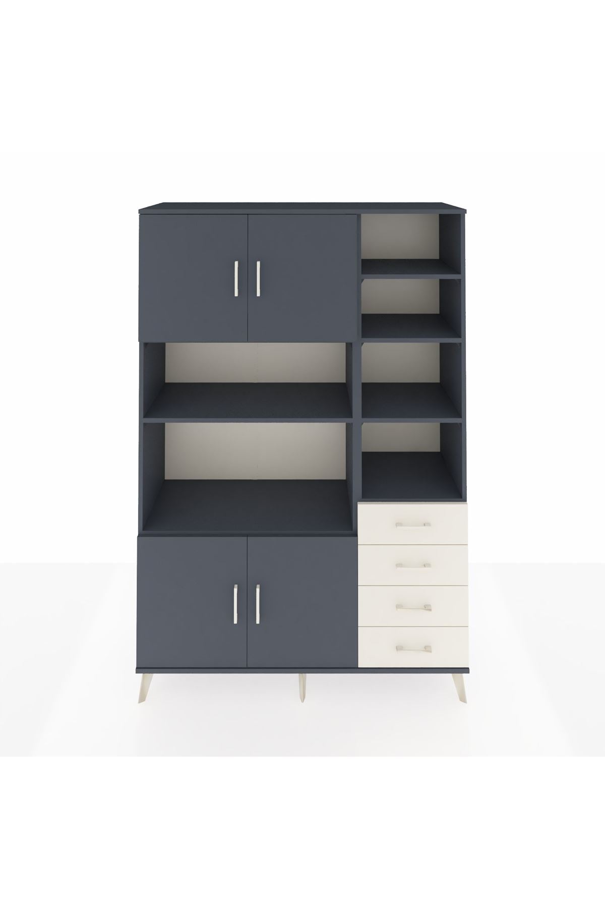 Hyperion Dolap 9 Raflı 4 Çekmeceli 4 Kapaklı 132x44x195 Antrasit-Antrasit/Aytaşı