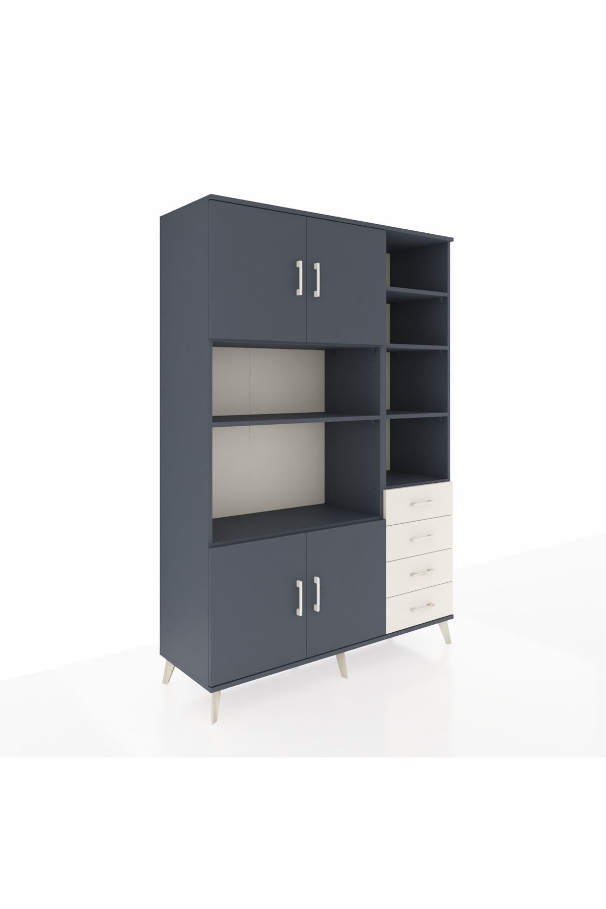 Hyperion Dolap 9 Raflı 4 Çekmeceli 4 Kapaklı 132x44x195 Antrasit-Antrasit/Aytaşı