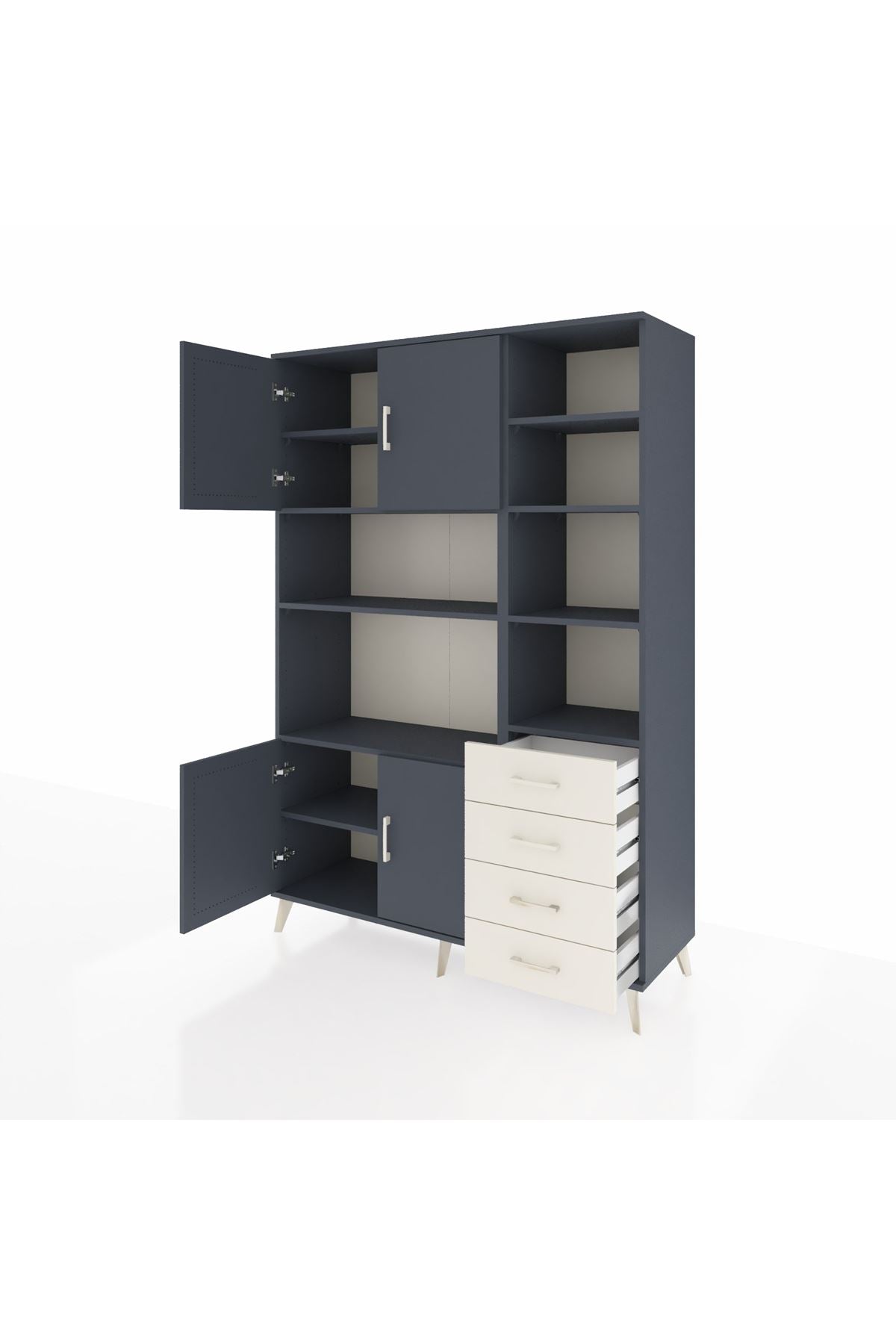 Hyperion Dolap 9 Raflı 4 Çekmeceli 4 Kapaklı 132x44x195 Antrasit-Antrasit/Aytaşı