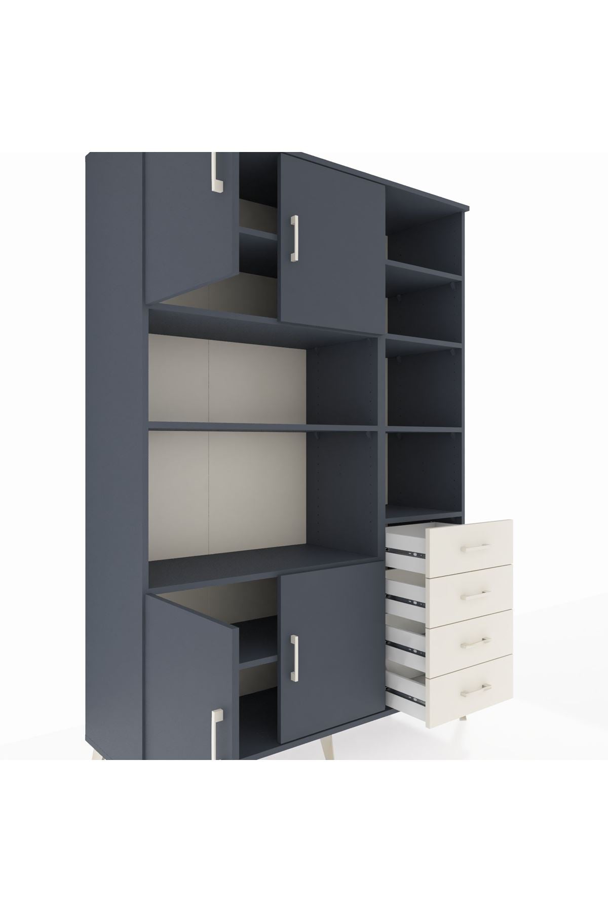 Hyperion Dolap 9 Raflı 4 Çekmeceli 4 Kapaklı 132x44x195 Antrasit-Antrasit/Aytaşı