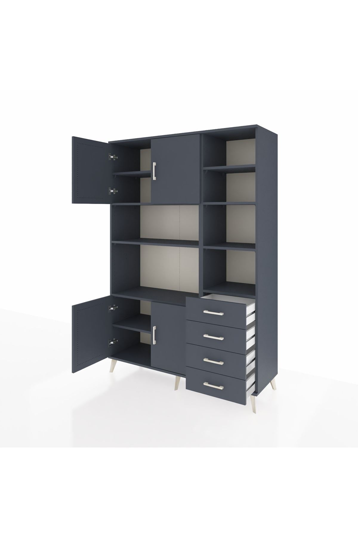 Hyperion Dolap 9 Raflı 4 Çekmeceli 4 Kapaklı 132x44x195 Antrasit-Antrasit/Antrasit