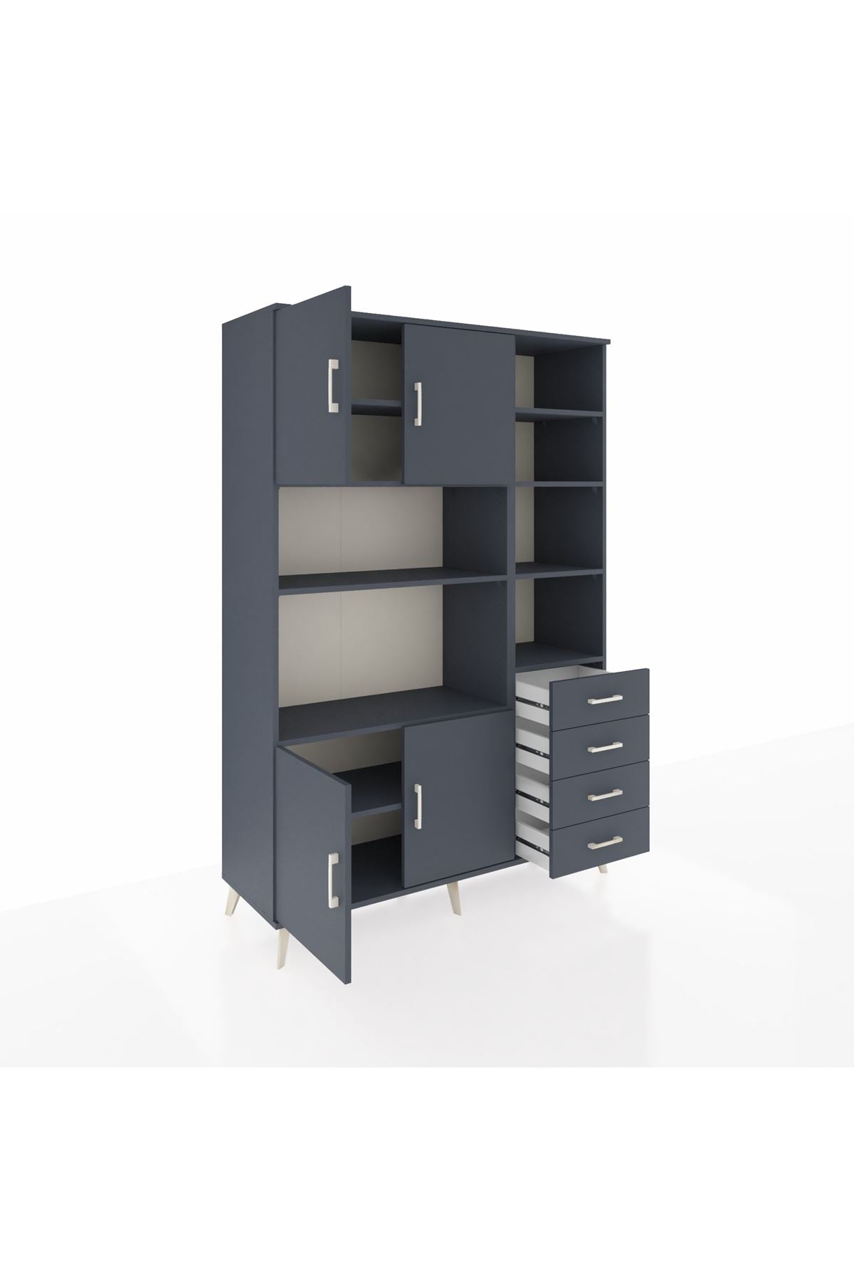 Hyperion Dolap 9 Raflı 4 Çekmeceli 4 Kapaklı 132x44x195 Antrasit-Antrasit/Antrasit