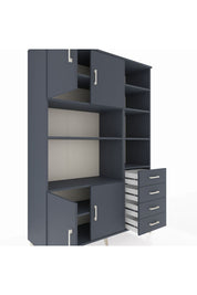 Hyperion Dolap 9 Raflı 4 Çekmeceli 4 Kapaklı 132x44x195 Antrasit-Antrasit/Antrasit