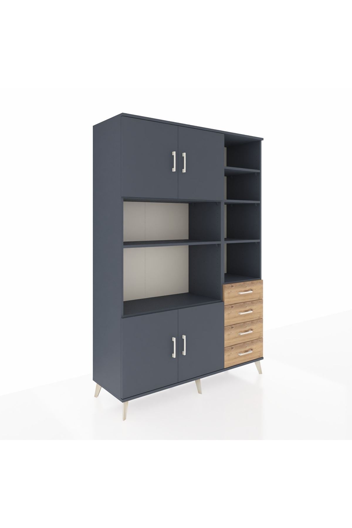 Hyperion Dolap 9 Raflı 4 Çekmeceli 4 Kapaklı 132x44x195 Antrasit-Antrasit/Çam