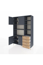 Hyperion Dolap 9 Raflı 4 Çekmeceli 4 Kapaklı 132x44x195 Antrasit-Antrasit/Çam