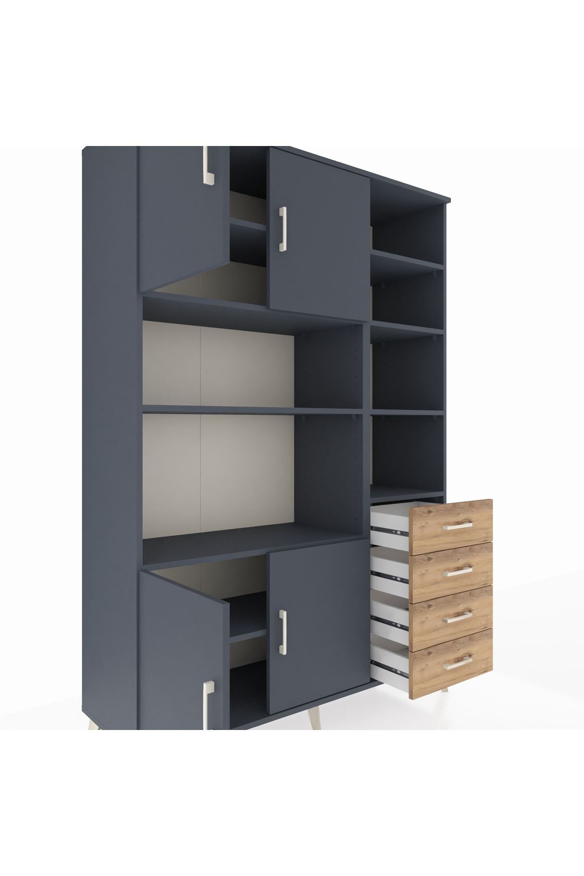 Hyperion Dolap 9 Raflı 4 Çekmeceli 4 Kapaklı 132x44x195 Antrasit-Antrasit/Çam