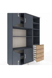 Hyperion Dolap 9 Raflı 4 Çekmeceli 4 Kapaklı 132x44x195 Antrasit-Antrasit/Çam