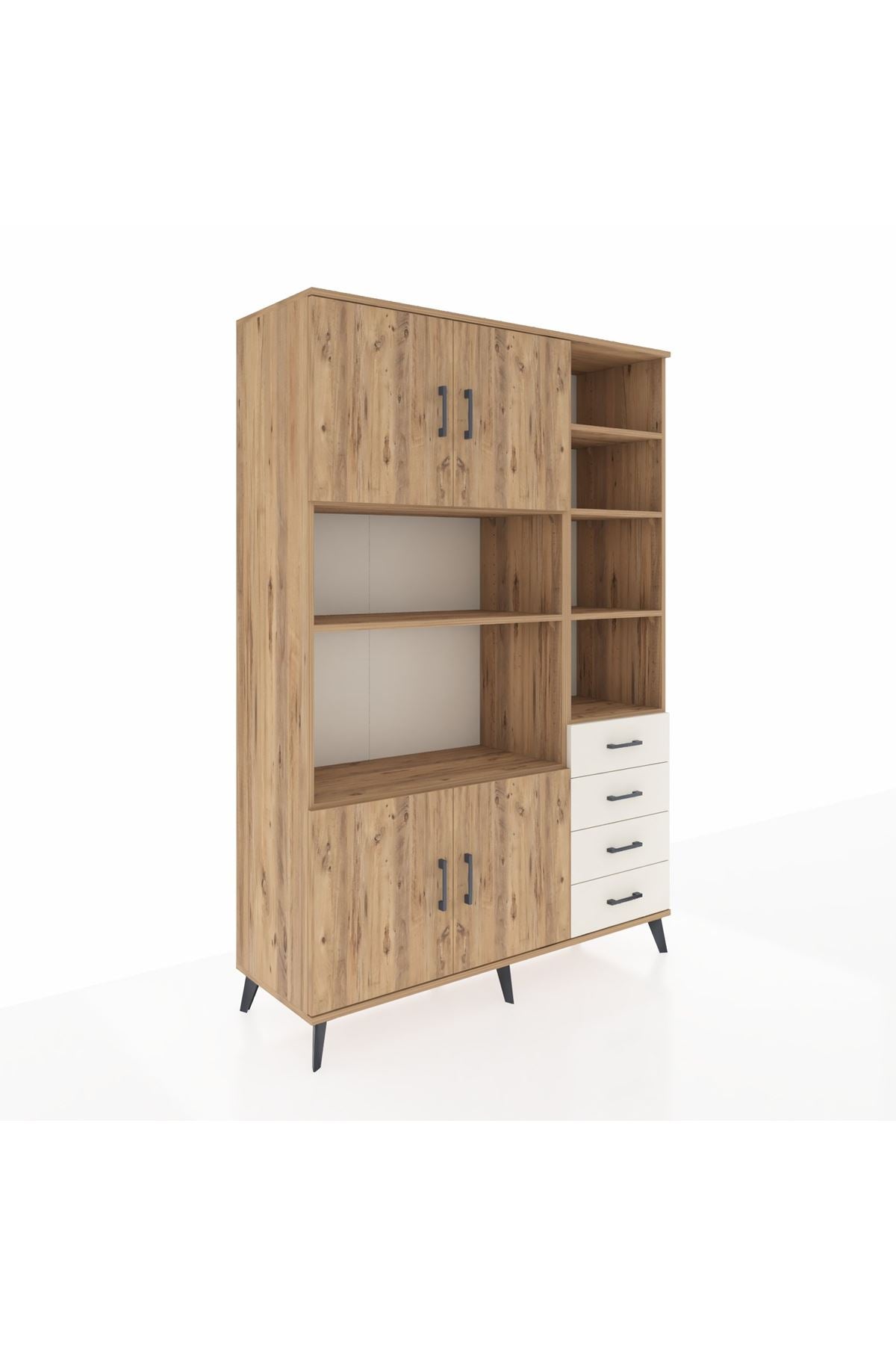 Hyperion Dolap 9 Raflı 4 Çekmeceli 4 Kapaklı 132x44x195 Çam-Çam/Aytaşı