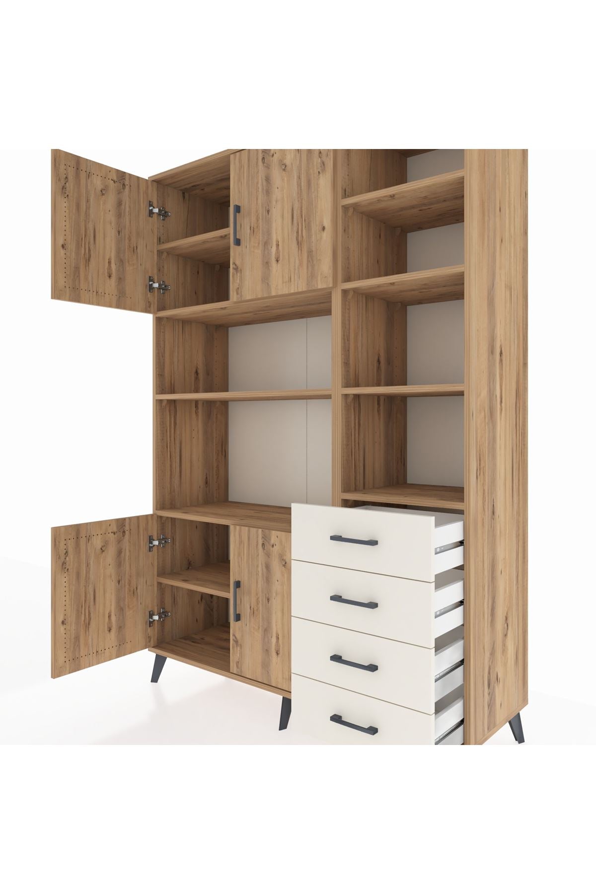 Hyperion Dolap 9 Raflı 4 Çekmeceli 4 Kapaklı 132x44x195 Çam-Çam/Aytaşı