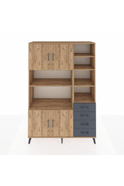 Hyperion Dolap 9 Raflı 4 Çekmeceli 4 Kapaklı 132x44x195 Çam-Çam/Antrasit
