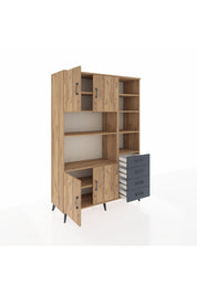 Hyperion Dolap 9 Raflı 4 Çekmeceli 4 Kapaklı 132x44x195 Çam-Çam/Antrasit