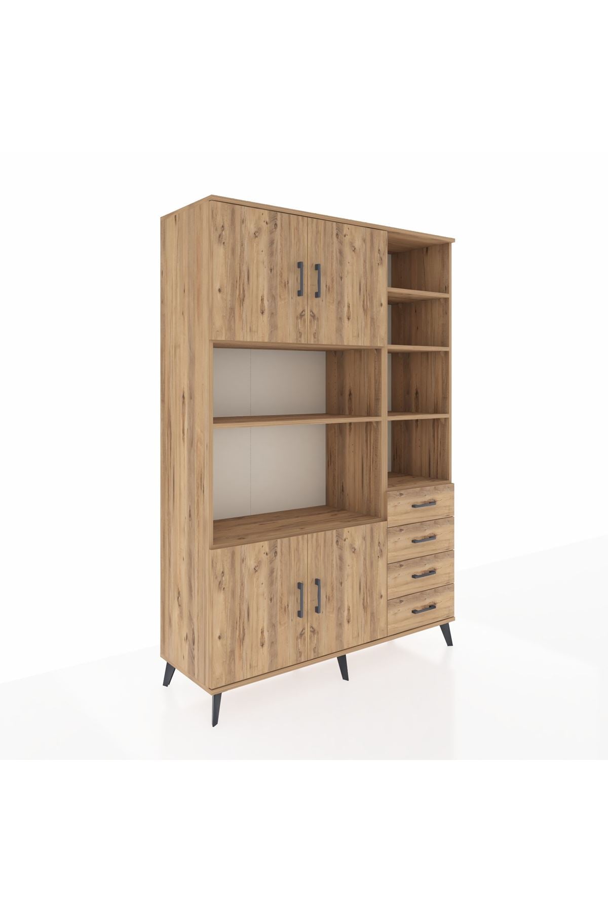 Hyperion Dolap 9 Raflı 4 Çekmeceli 4 Kapaklı 132x44x195 Çam-Çam/Çam