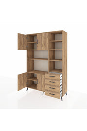 Hyperion Dolap 9 Raflı 4 Çekmeceli 4 Kapaklı 132x44x195 Çam-Çam/Çam