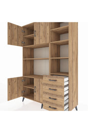 Hyperion Dolap 9 Raflı 4 Çekmeceli 4 Kapaklı 132x44x195 Çam-Çam/Çam