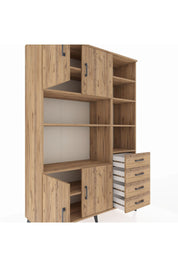 Hyperion Dolap 9 Raflı 4 Çekmeceli 4 Kapaklı 132x44x195 Çam-Çam/Çam