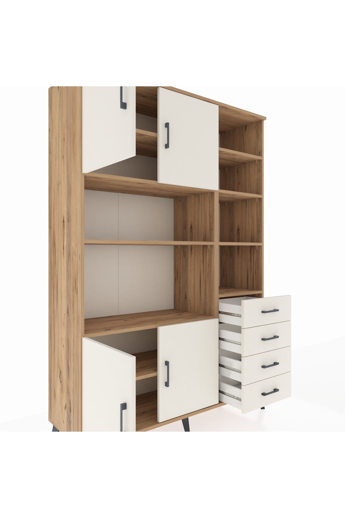 Hyperion Dolap 9 Raflı 4 Çekmeceli 4 Kapaklı 132x44x195 Çam-Aytaşı/Aytaşı