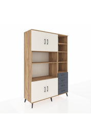 Hyperion Dolap 9 Raflı 4 Çekmeceli 4 Kapaklı 132x44x195 Çam-Aytaşı/Antrasit