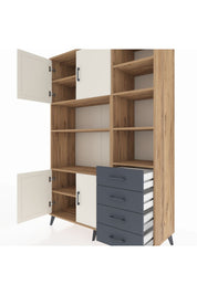 Hyperion Dolap 9 Raflı 4 Çekmeceli 4 Kapaklı 132x44x195 Çam-Aytaşı/Antrasit