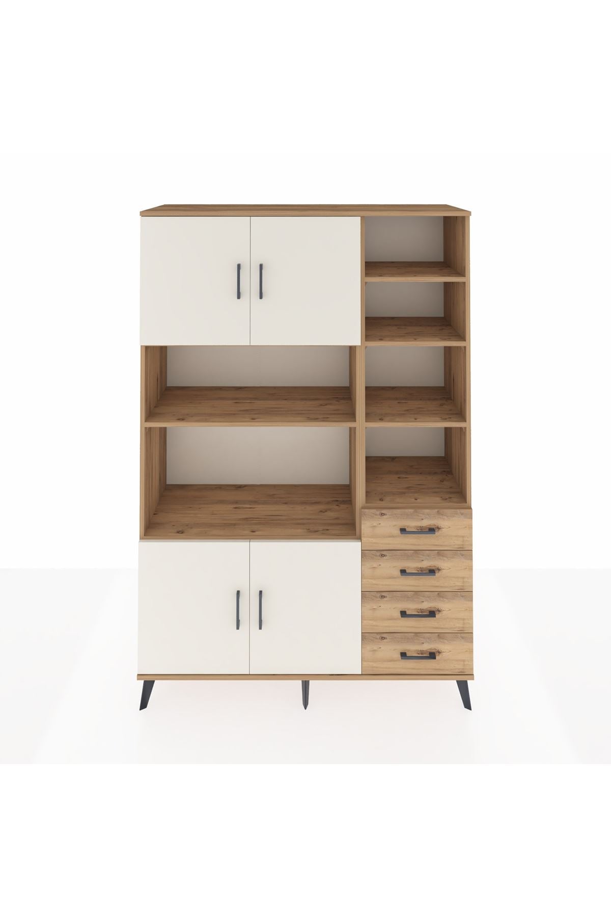 Hyperion Dolap 9 Raflı 4 Çekmeceli 4 Kapaklı 132x44x195 Çam-Aytaşı/Çam