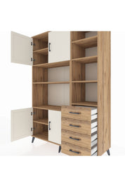 Hyperion Dolap 9 Raflı 4 Çekmeceli 4 Kapaklı 132x44x195 Çam-Aytaşı/Çam