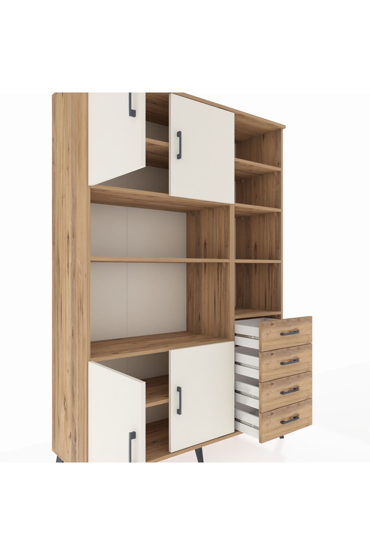Hyperion Dolap 9 Raflı 4 Çekmeceli 4 Kapaklı 132x44x195 Çam-Aytaşı/Çam