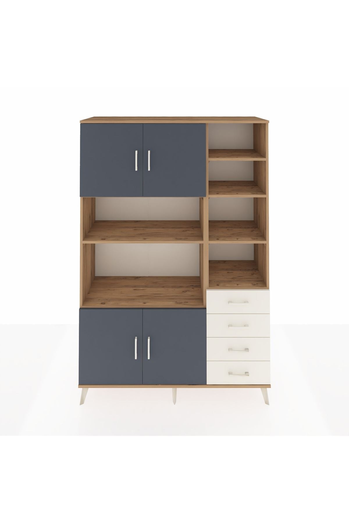 Hyperion Dolap 9 Raflı 4 Çekmeceli 4 Kapaklı 132x44x195 Çam-Antrasit/Aytaşı