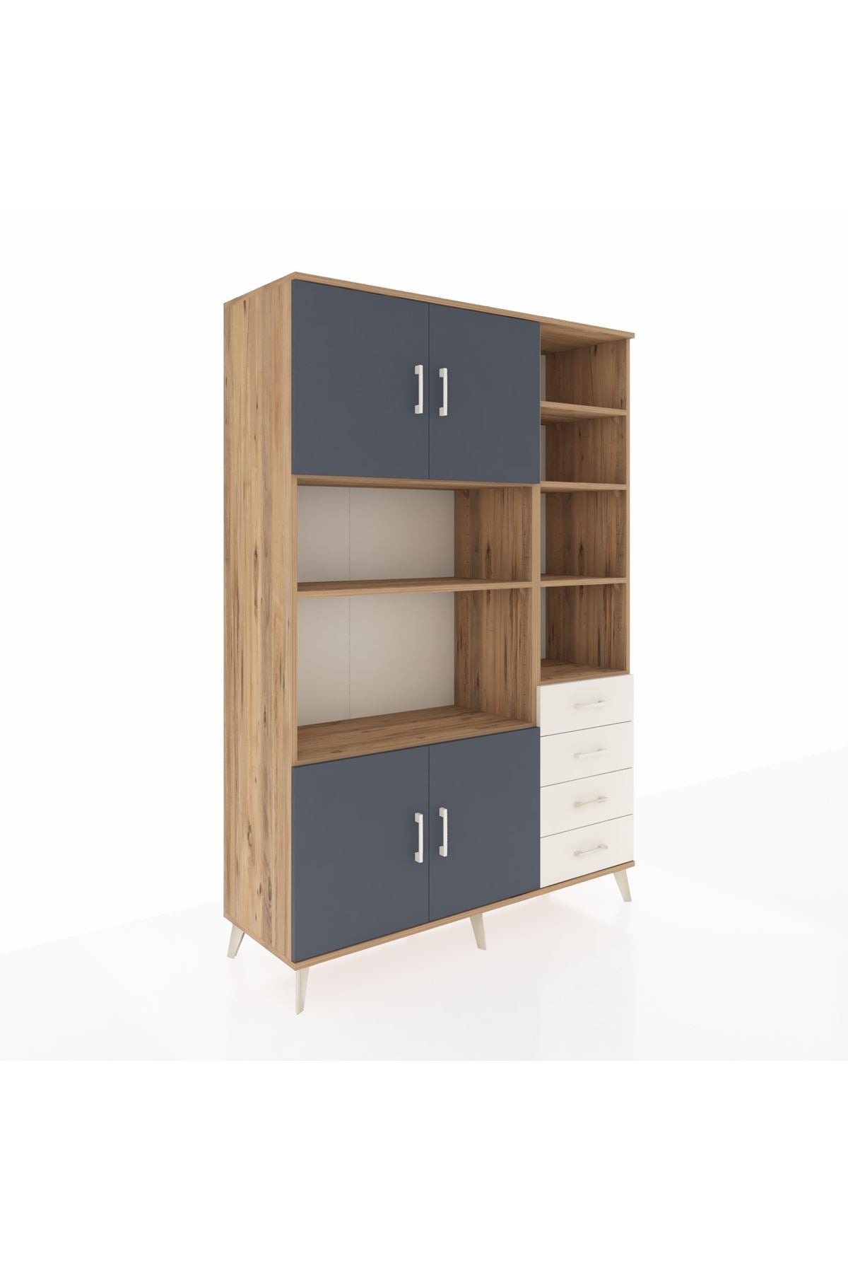 Hyperion Dolap 9 Raflı 4 Çekmeceli 4 Kapaklı 132x44x195 Çam-Antrasit/Aytaşı